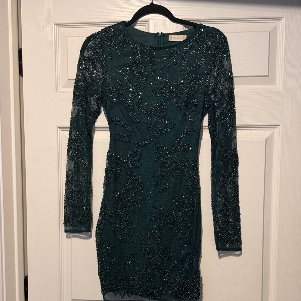 Altar'd State Dark Green Sequin Long Sleeve Dress